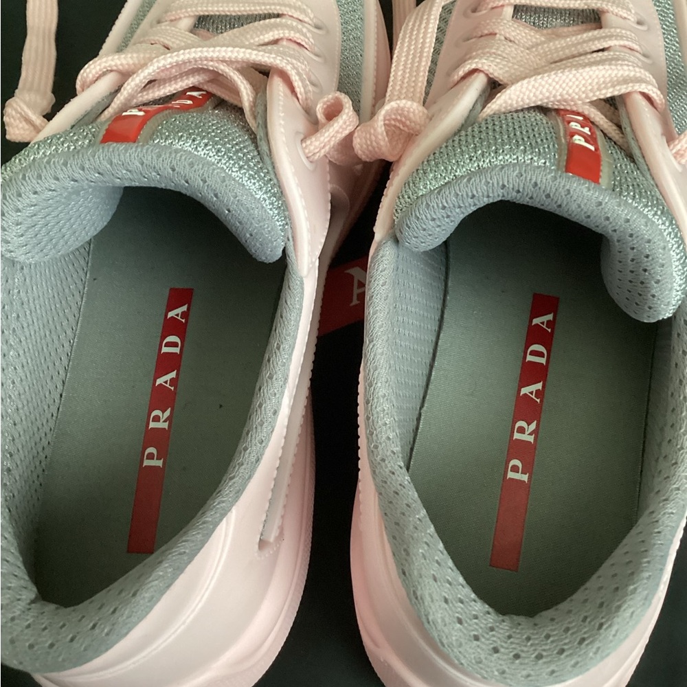 Prada Women's Pastel Pink and Silver Sneakers (soft rubber) - Picture 11 of 16